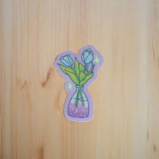 Holographic Flower In Vase Sticker - Die Cut