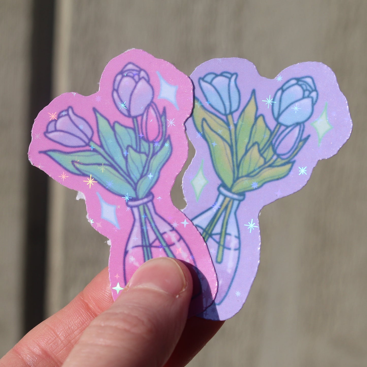 Holographic Flower In Vase Sticker - Die Cut